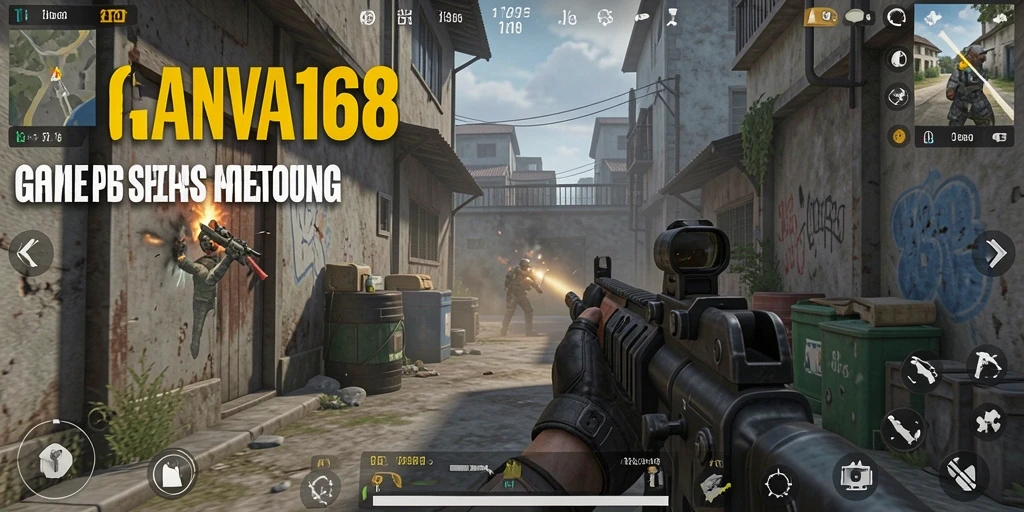Screenshot gameplay menampilkan aksi tembak-menembak intens di CANVA168.