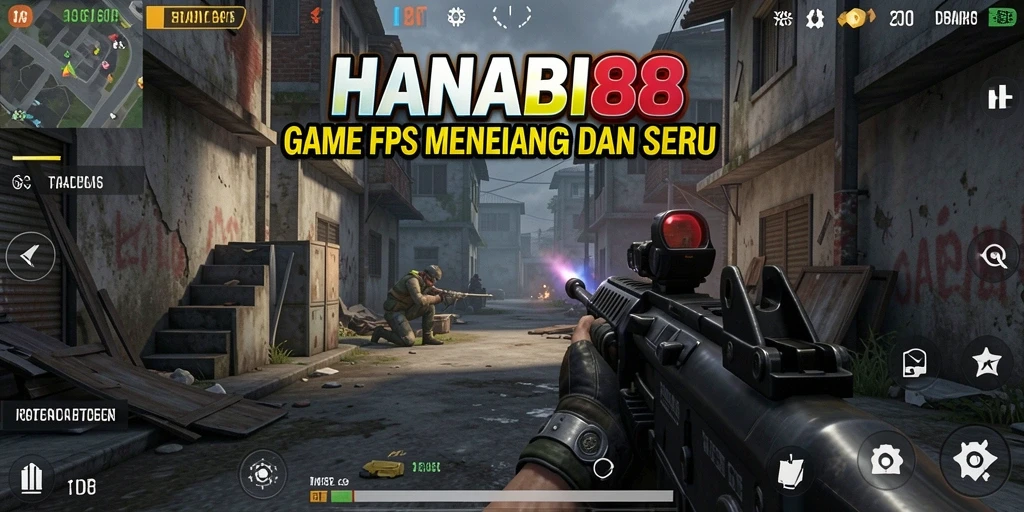 Screenshot dari gameplay intens HANABI88 dengan aksi tembak-menembak.