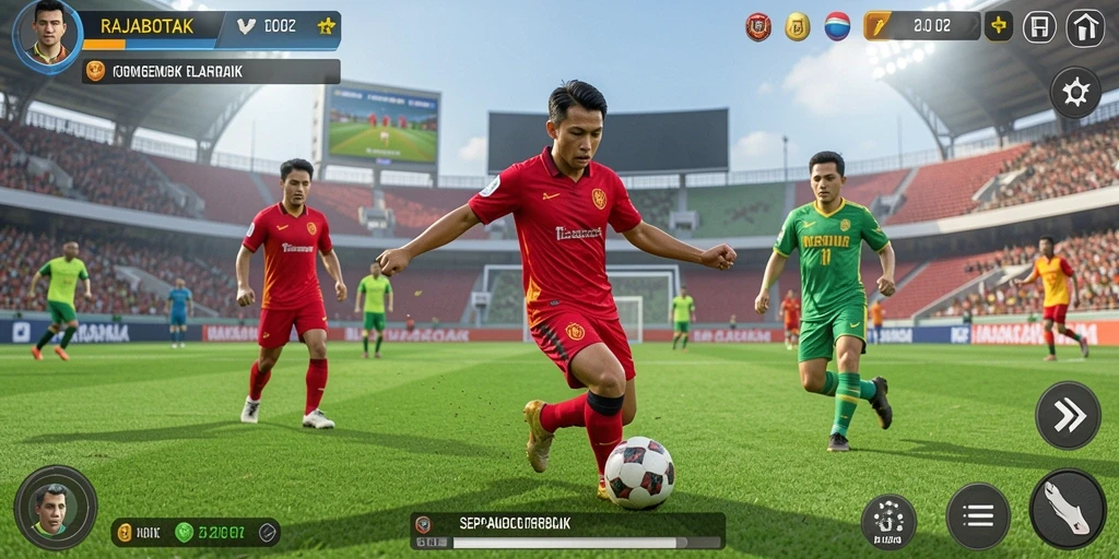 Tampilan gameplay seru dari RAJABOTAK yang menghadirkan aksi sepak bola nyata.
