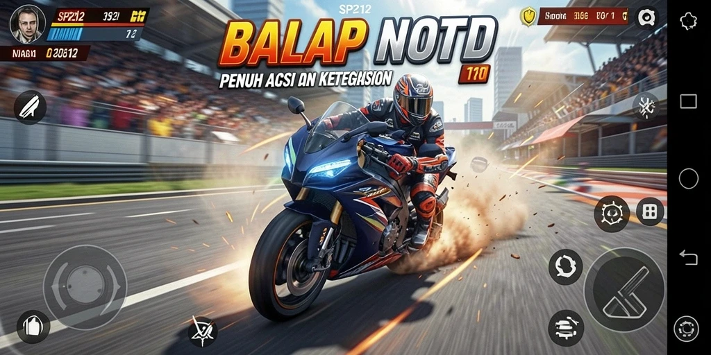 Tampilan gameplay balap motor yang mengesankan dan penuh aksi.