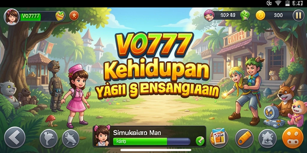 Screenshot utama VO777 menampilkan gameplay simulasi kehidupan yang realistis.