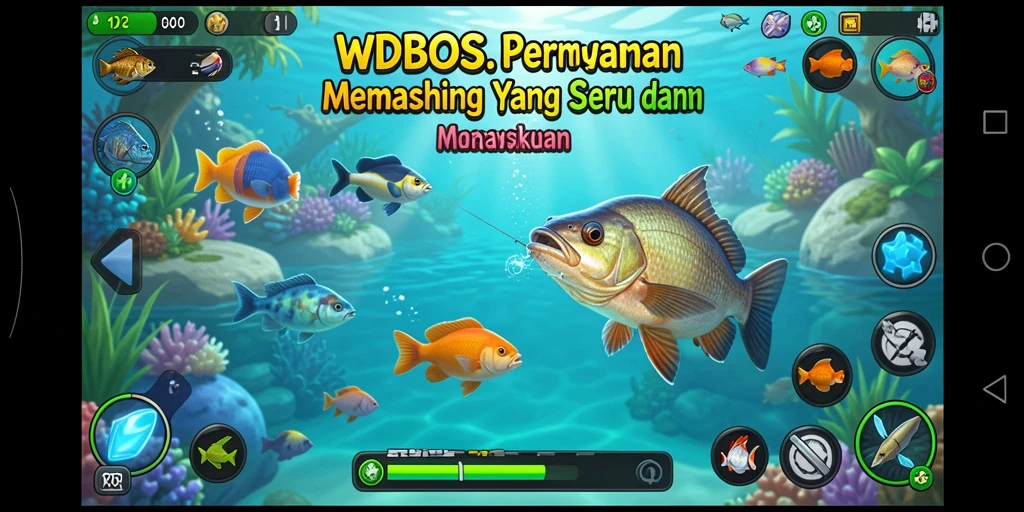 Tampilan gameplay memancing WDBOS dengan grafis menawan.